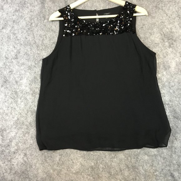 Ann Taylor Tops - Ann Taylor Top 14 Blouse Black Sleeveless Embellished Sequin Disc Shiny Chiffon